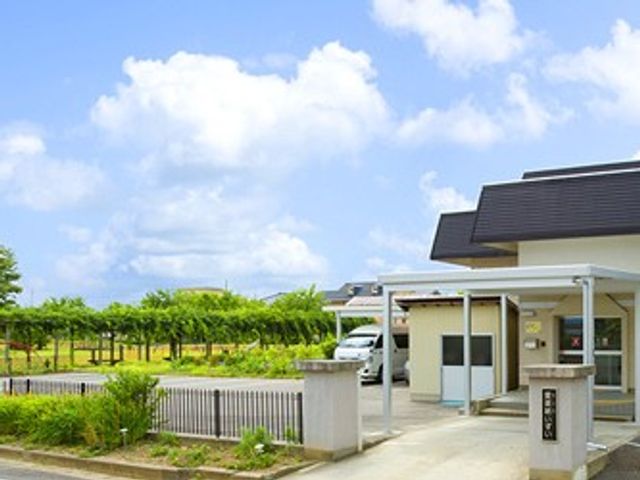 明るい施設の外観 外観   青空の下に、緑が広がる開放的な外まわりです。駐車スペースも見え、来訪しやすい雰囲気です。