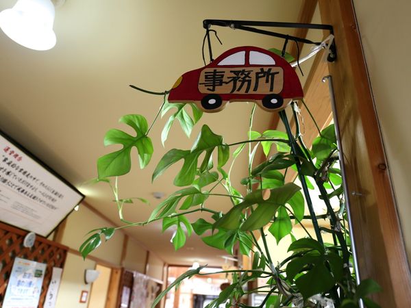 緑の植物と案内看板
