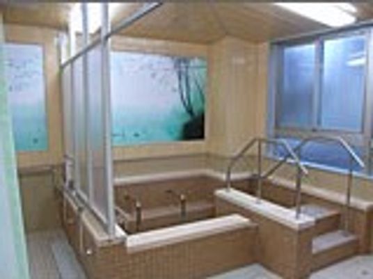 手すり付きのきれいな浴室