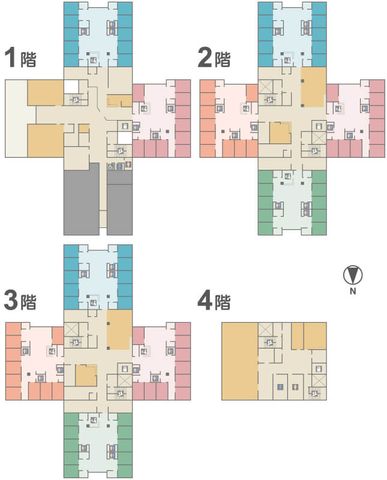 各階の間取り図 内観 施設内の各階の設計図です。部屋の配置や設備の位置がわかりやすく示されています。