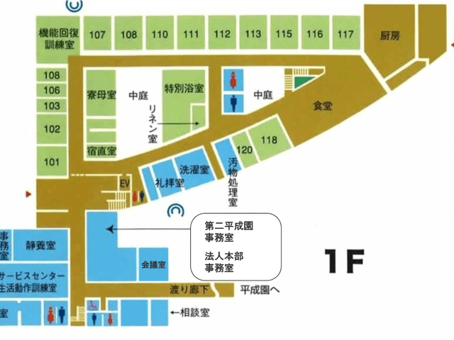 見取り図の1階 内観 各エリアが色分けで示され、構造が明確に把握できる1階の見取り図です。