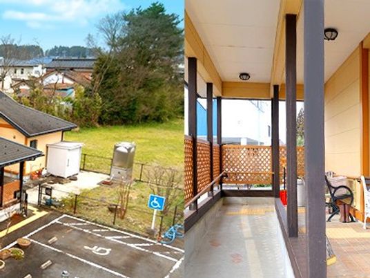 庭と屋根付き通路  