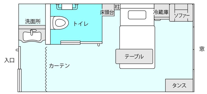 ベッドと机のある居室
