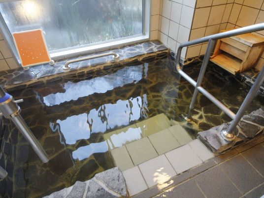 明るい浴室の手すりと浴槽