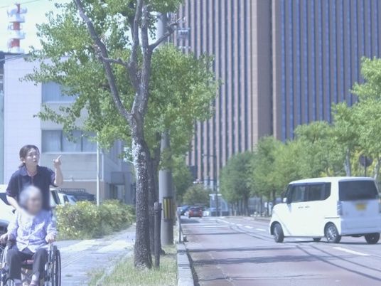 車いすの女性と介助者の様子