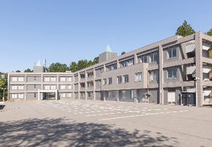 広い駐車場の外観
