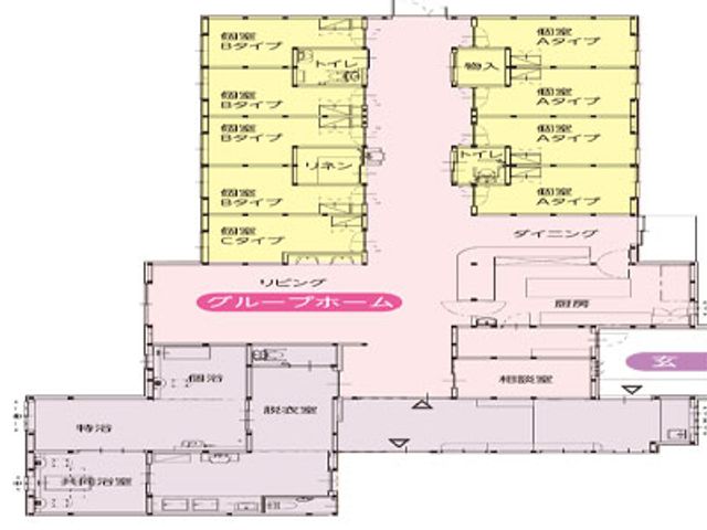 施設の間取り図 内観 広々としたスペースが魅力の施設構造です。各部屋は快適さを考慮したレイアウトになっています。