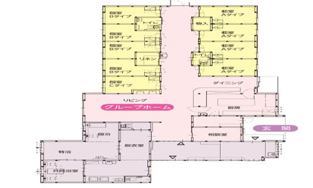 施設の間取り図 内観 広々としたスペースが魅力の施設構造です。各部屋は快適さを考慮したレイアウトになっています。