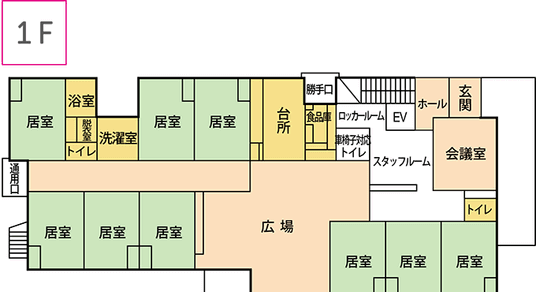 居室が並ぶ廊下