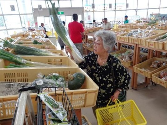 野菜選びをする高齢女性