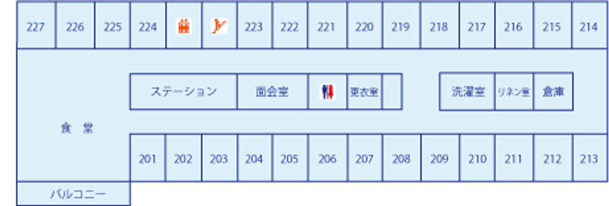 食堂とバルコニーの配置図