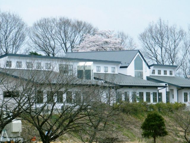 桜に囲まれた建物外観 外観 桜の木に囲まれた建物は、穏やかな環境で働きやすさを感じさせます。春の訪れを楽しめます。