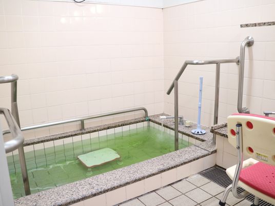 手すり付きの広い浴室