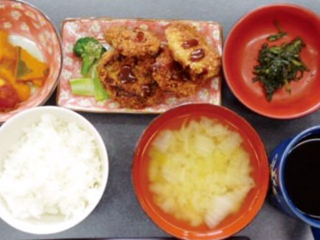 彩り豊かな食事例 料理 栄養バランスの良い食事が提供される食卓です。毎日の健康をサポートします。