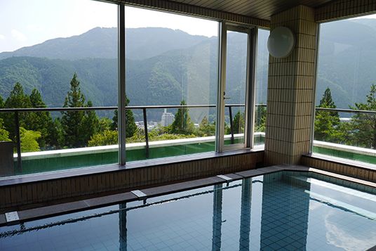 山々の景色が見える浴室