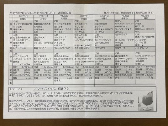 今週の献立表