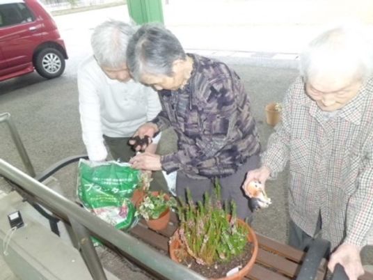 園芸活動する高齢者達