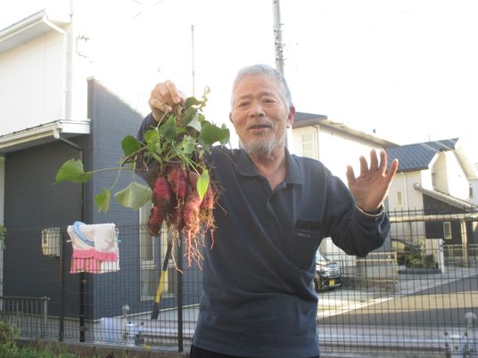 笑顔の男性と野菜