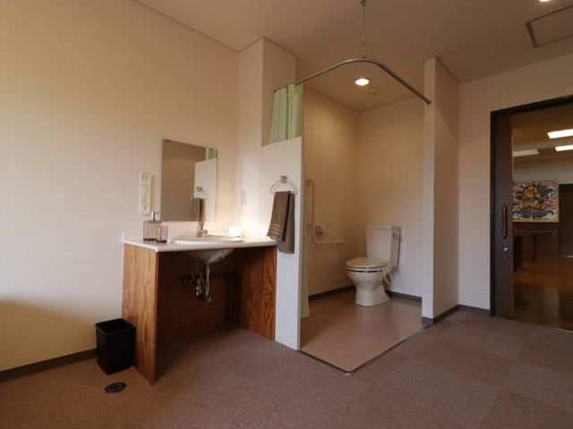 清潔な洗面所とトイレ 居室 ゆったりとした洗面スペースが確保され、手すりの付いたトイレも併設されており、安全に配慮された設計です。