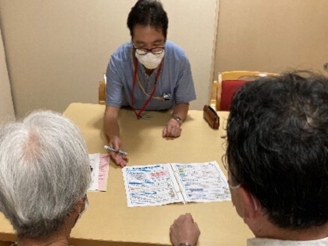 スタッフと話す住人たち スタッフイメージ スタッフが利用者と親身に話し合い、安心できるコミュニケーションの場を提供しています。