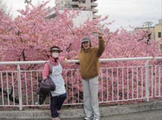 桜とともに笑顔のふたり