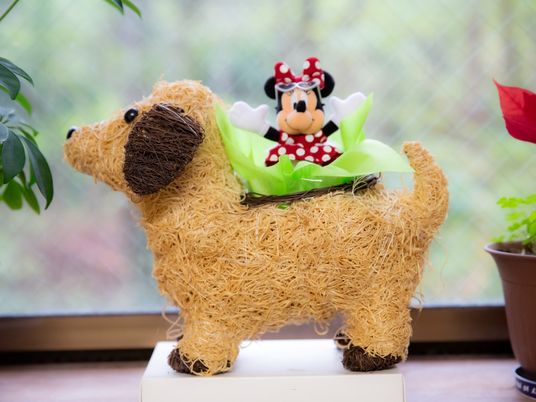 かご犬とキャラクター置物