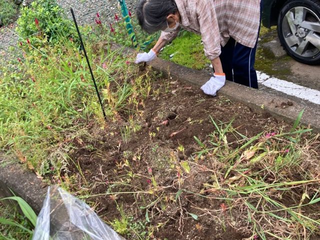 庭の手入れをするスタッフ 庭 自然に囲まれた環境で、入居者様と共に園芸を楽しみながら働きませんか。