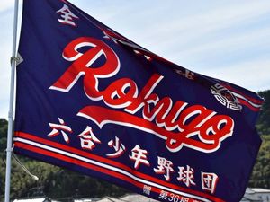 野球団の旗が立つ外観  