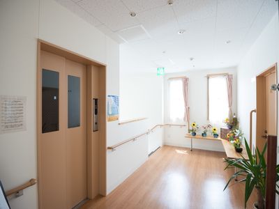 明るい廊下とエレベーター