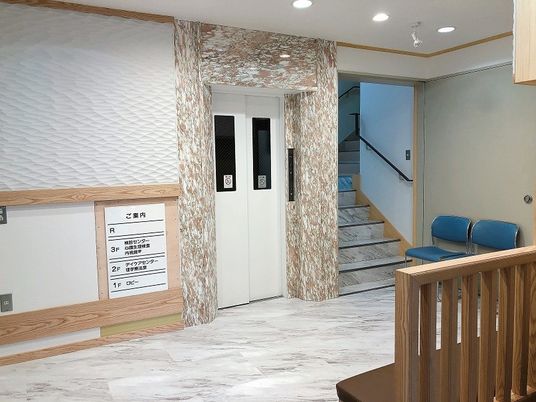 階段とエレベーターのある廊下