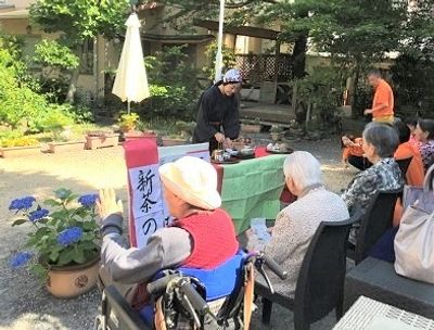 新茶を楽しむ中庭