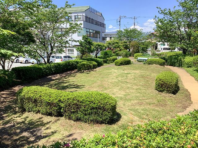 緑豊かな中庭風景 中庭 緑に囲まれた居心地の良い中庭です。植栽が整えられ、散策や憩いの時間を楽しめる空間となっています。