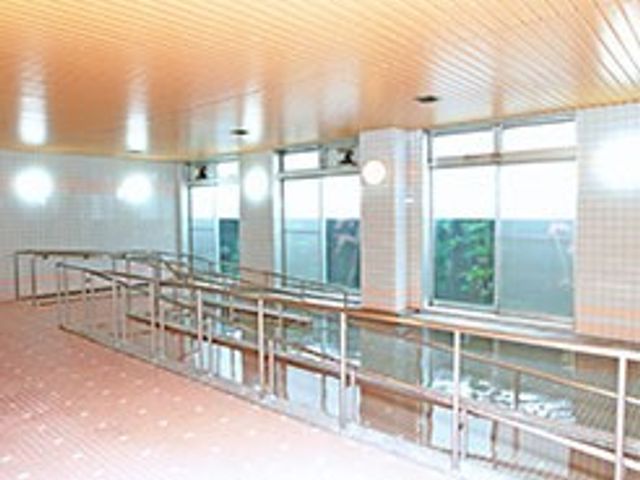 広々とした浴室 浴室 手すりが設置されたゆったりとした空間で、自然光が心地よく感じられます。