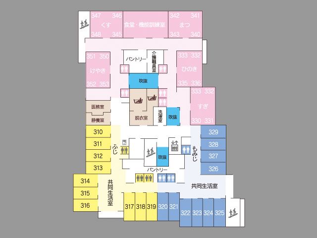施設の全体見取り図 内観 施設全体の見取り図は、各エリアを把握しやすく、初めての方でも安心です。