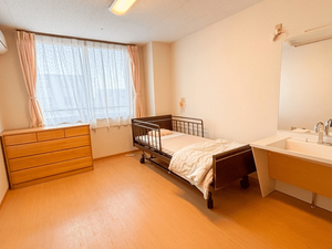 明るい居室と洗面台  