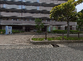 広がる歩道と大きな建物