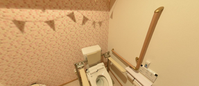介護施設のトイレ空間、手すり付き